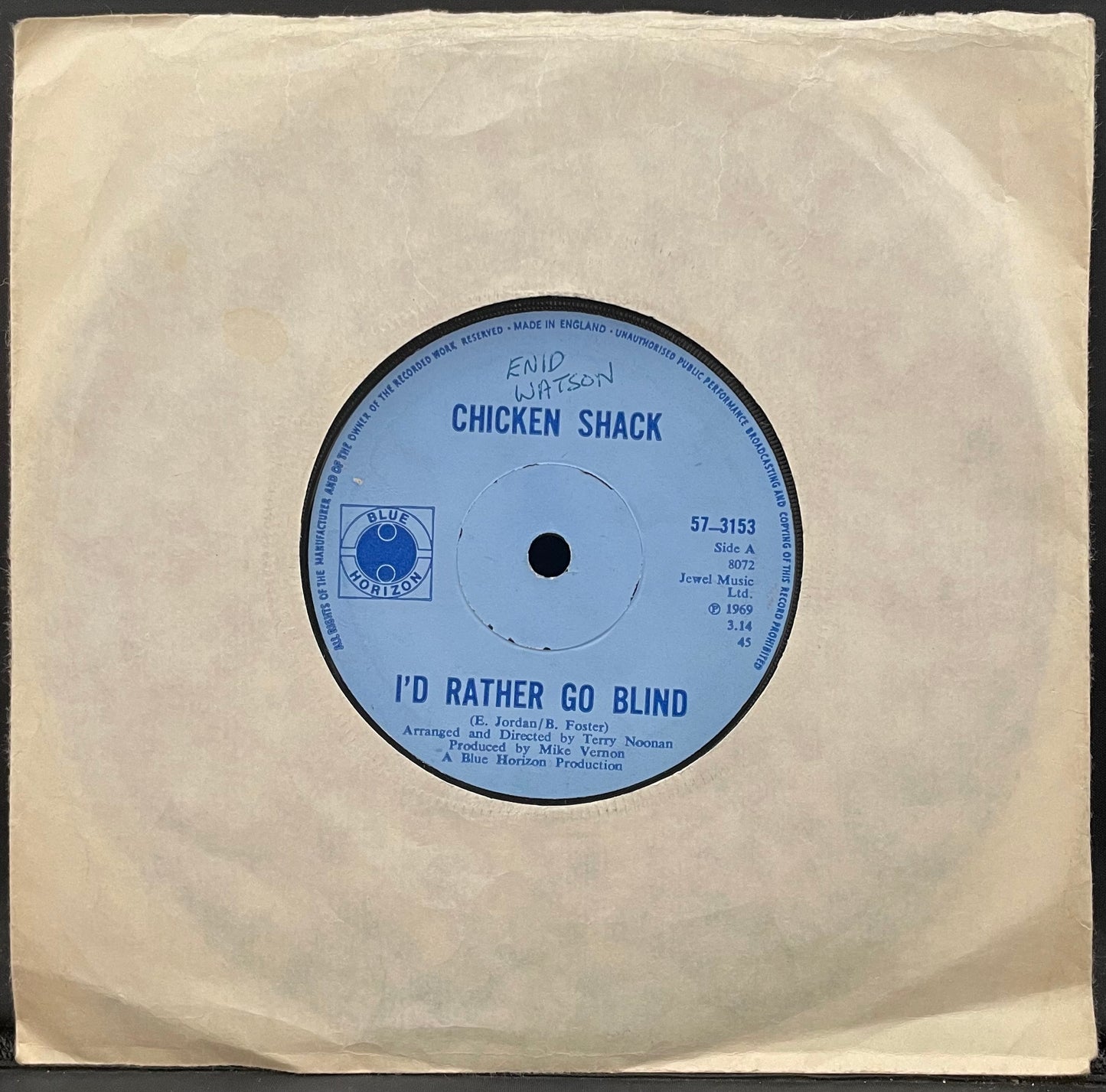 Chicken Shack – I'd Rather Go Blind – USED Vinyl 7" Single