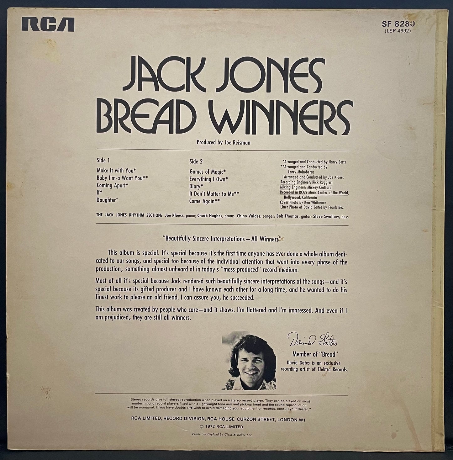 Jack Jones – Bread Winners – USED Vinyl LP