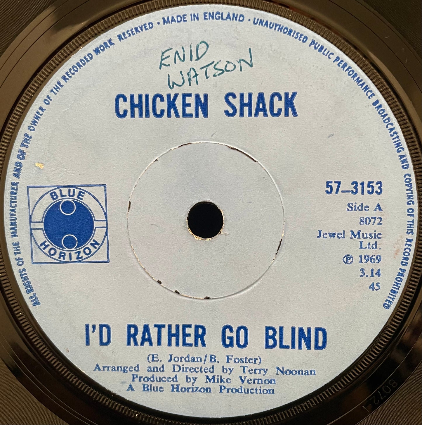 Chicken Shack – I'd Rather Go Blind – USED Vinyl 7" Single