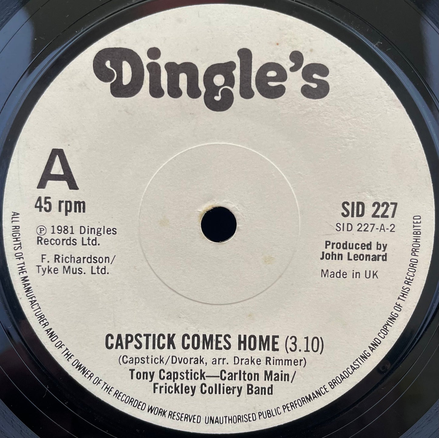 Tony Capstick – Capstick Comes Home / The Sheffield Grinder - USED Vinyl 7" Single