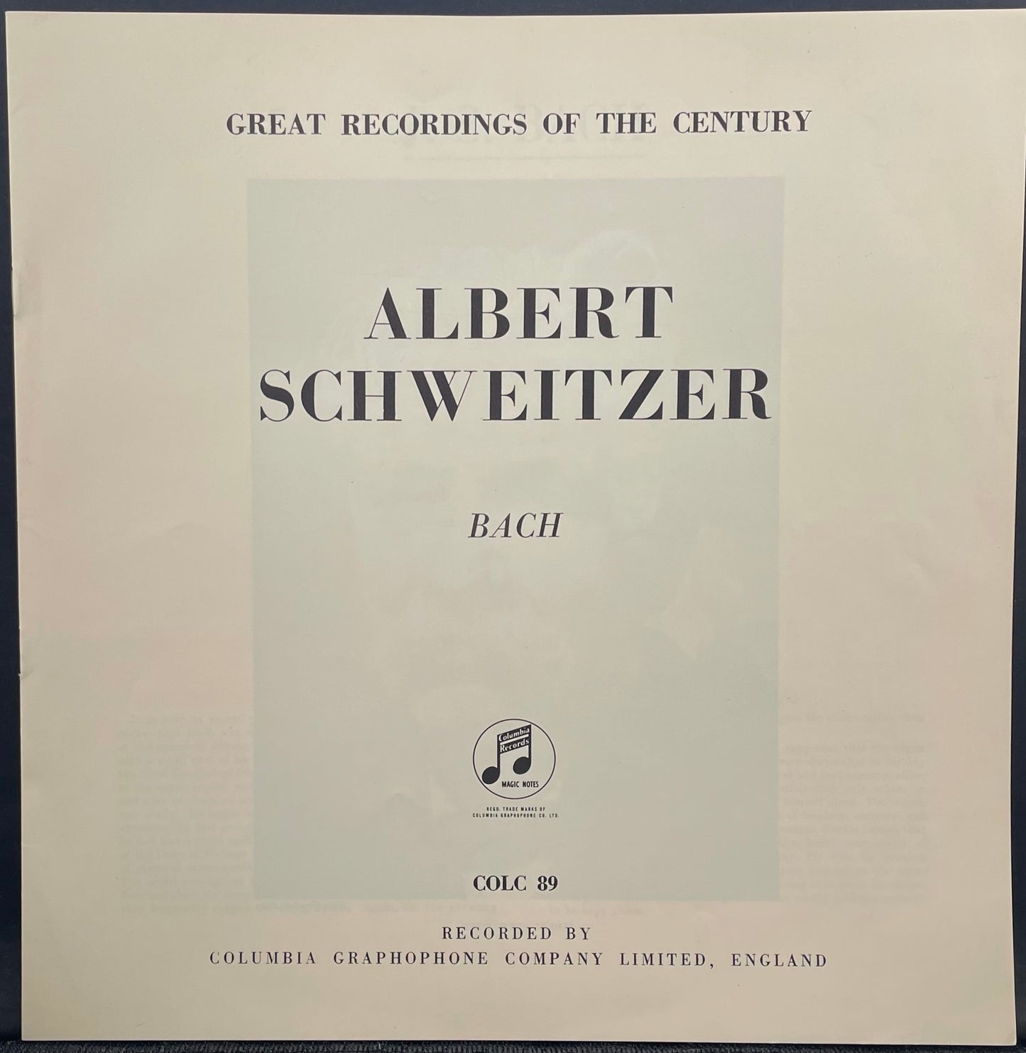 Bach / Albert Schweitzer – Bach Recital - USED Vinyl LP - MONO