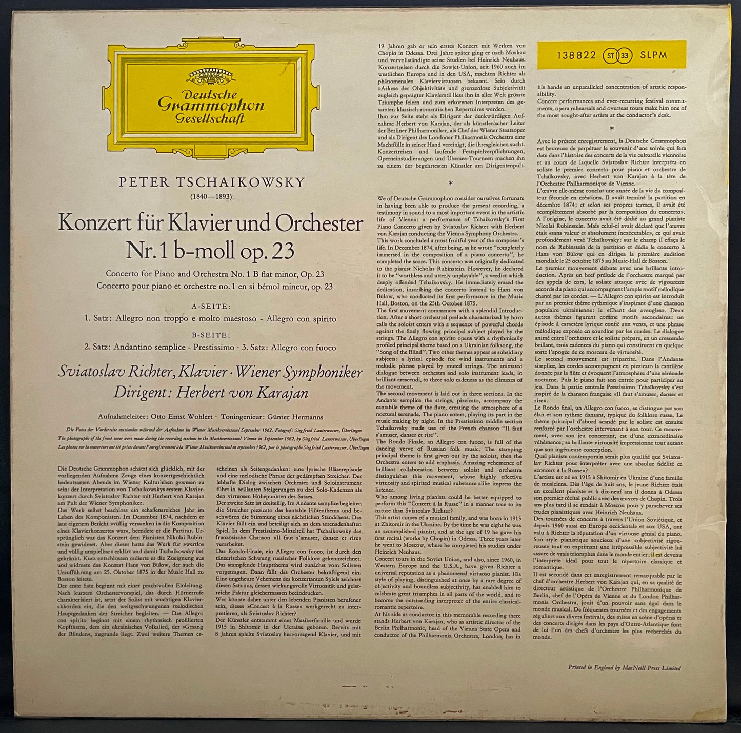 Tschaikowsky – Klavierkonzert Nr. 1 Für Klavier Und Orchester – USED Vinyl LP