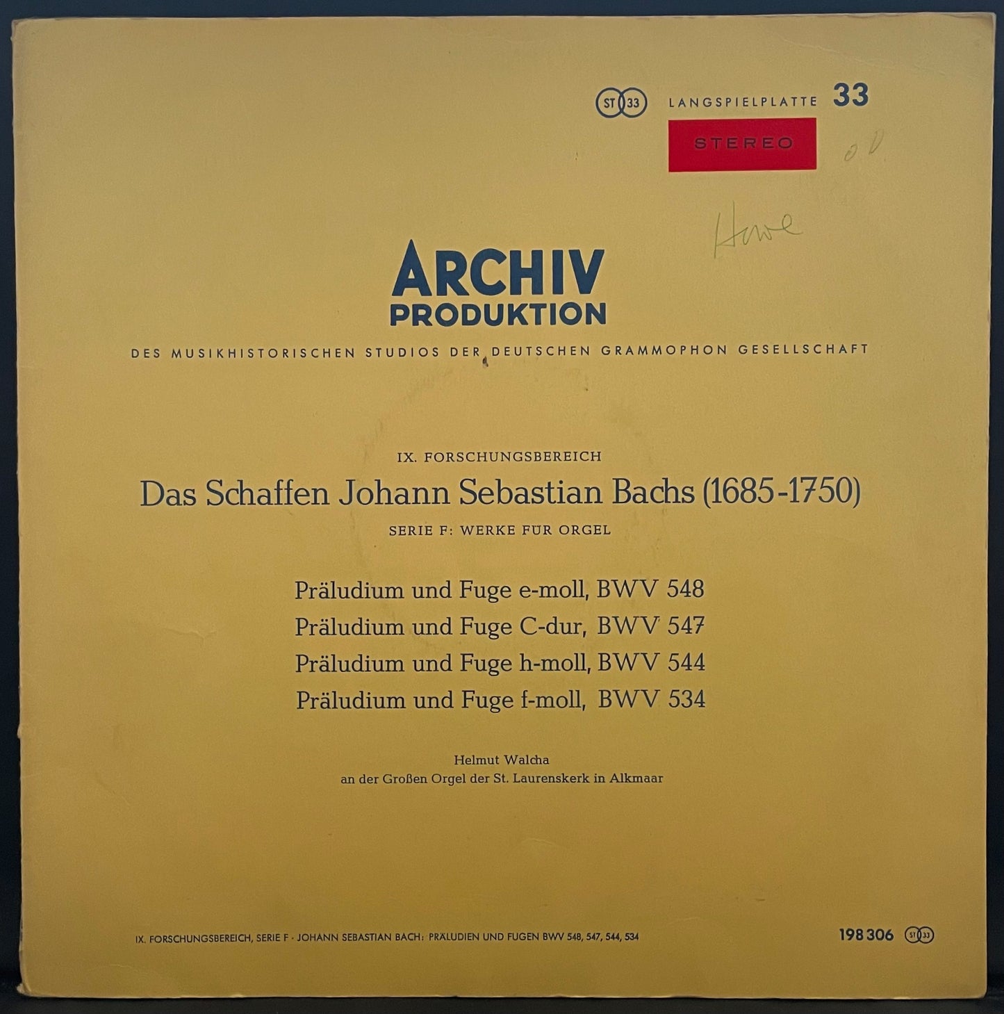 Helmut Walcha – The Works Of Johann Sebastian Bach (1685-1750)- USED Vinyl LP