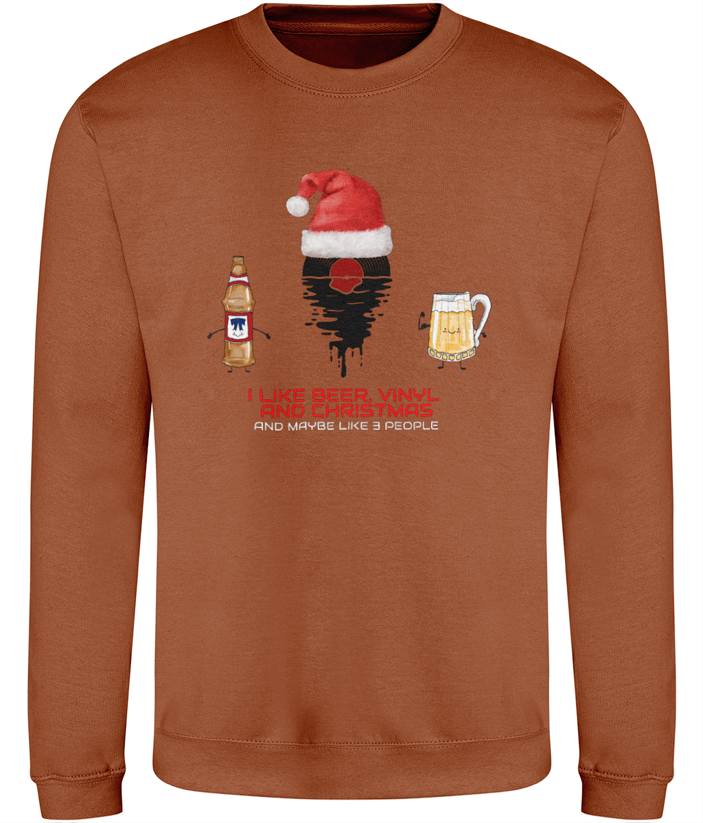 I Like Beer, Vinyl & Christmas - AWDis Sweatshirt