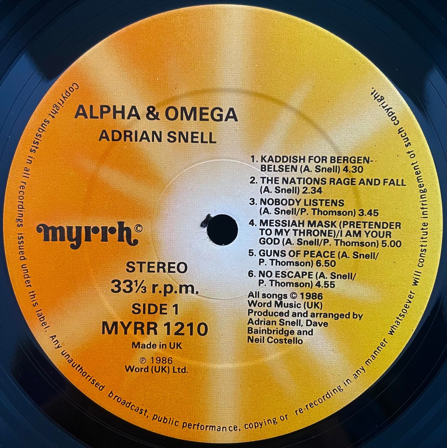 Adrian Snell – Alpha And Omega - USED Vinyl LP