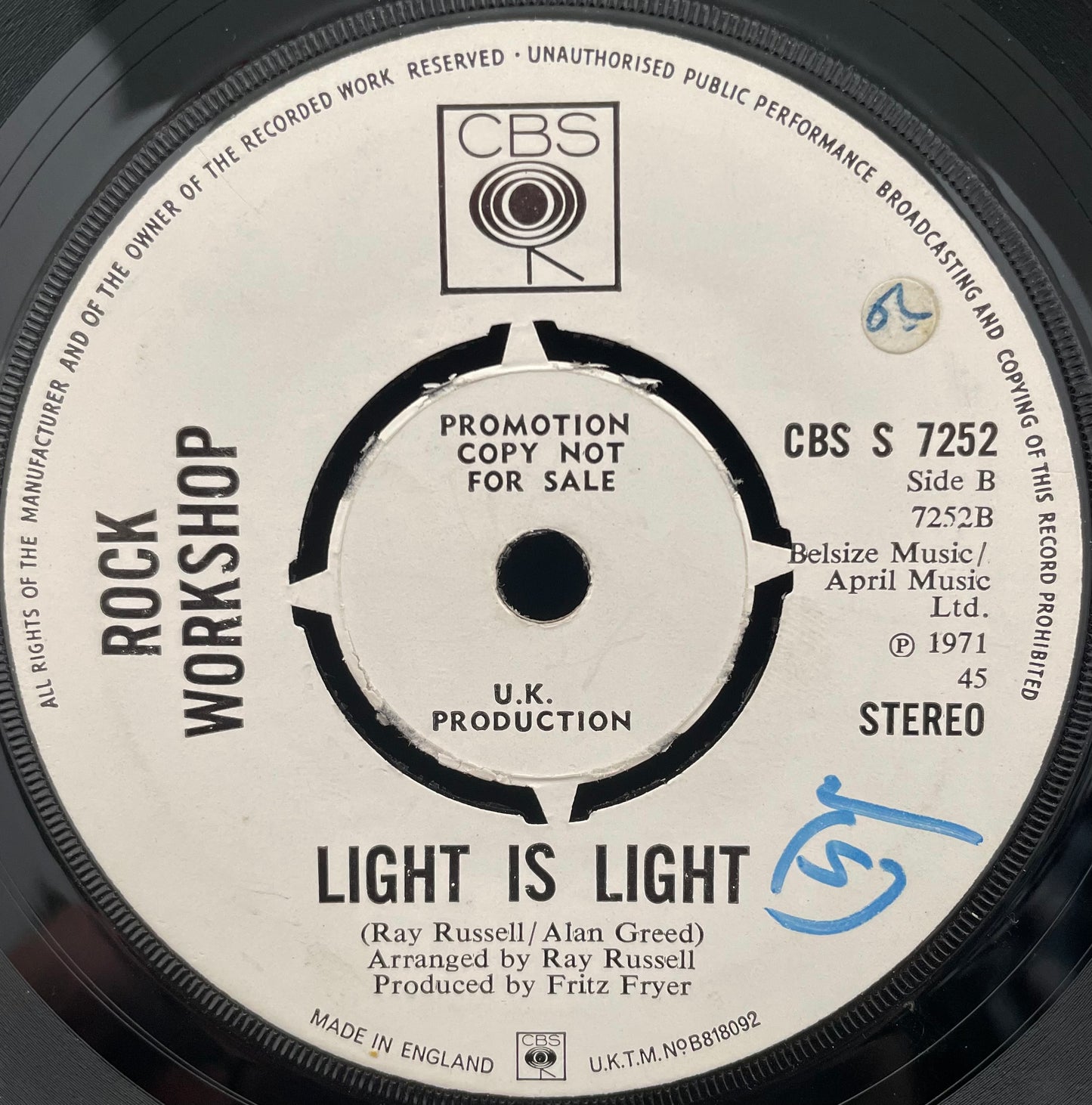 Rock Workshop – The Very Last Time / Light Is Light – USED Vinyl 7" Single PROMO