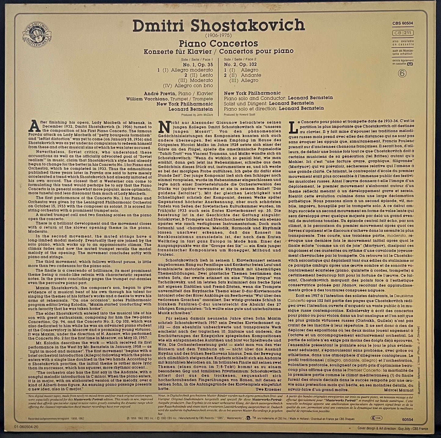 Shostakovich - Previn, Bernstein – Piano Concertos Nos. 1 & 2– USED Vinyl LP