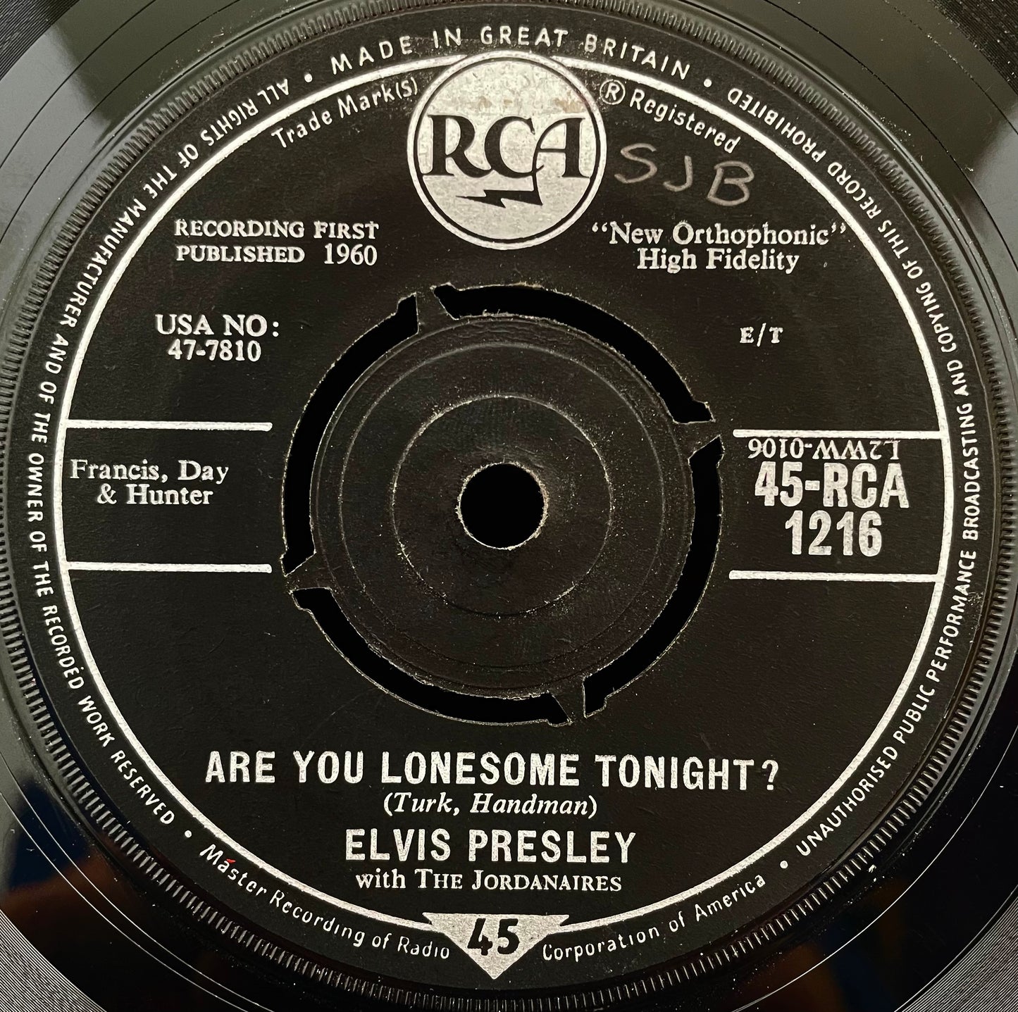 Elvis Presley With The Jordanaires – Are You Lonesome Tonight? – USED Vinyl 7" Single