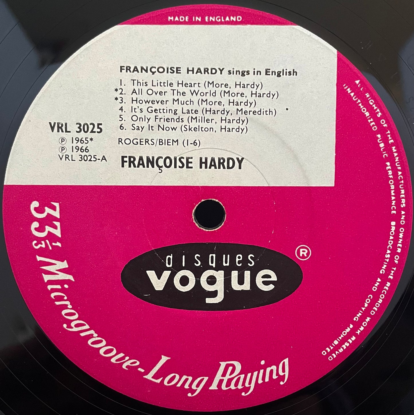 Françoise Hardy – Françoise Hardy Sings In English  –USED Vinyl LP