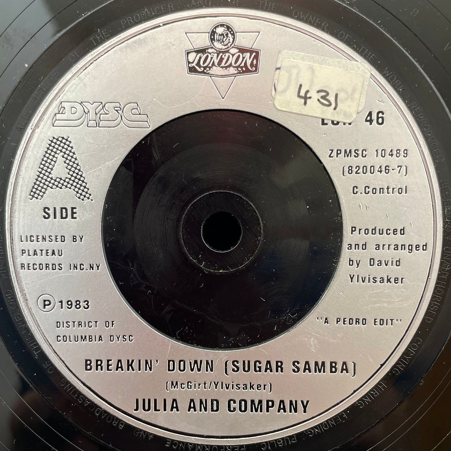 Julia And Company ‎– Breakin' Down (Sugar Samba) – USED Vinyl 7" Single