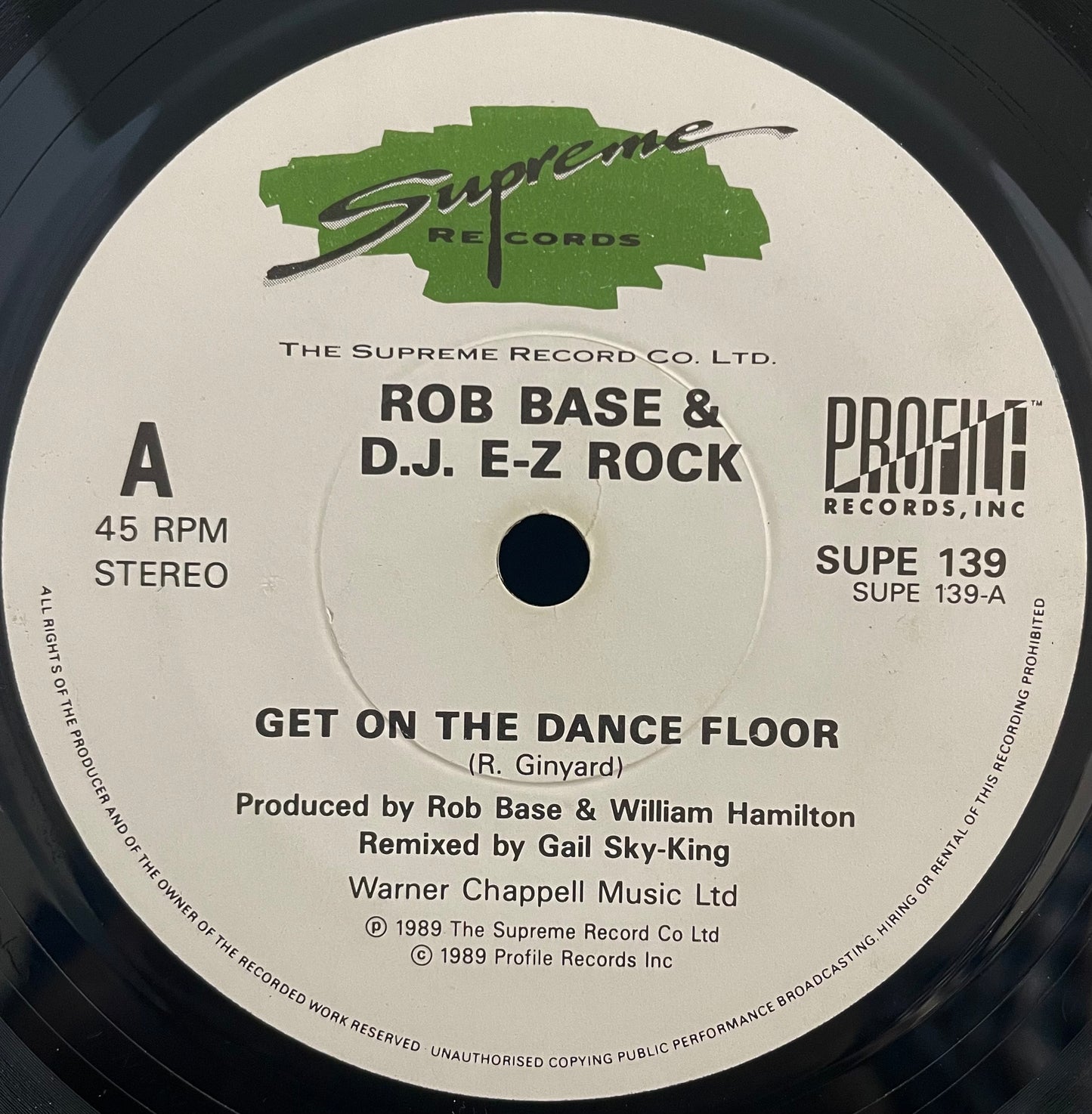 Rob Base & D.J. E-Z Rock – Get On The Dance Floor - USED Vinyl 7" Single