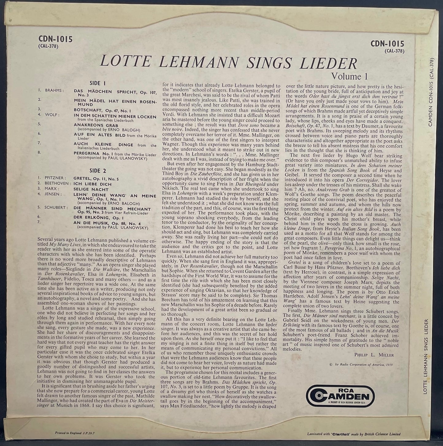 Lotte Lehmann – Lotte Lehmann Sings Lieder, Vol. 1 - USED Vinyl LP - MONO