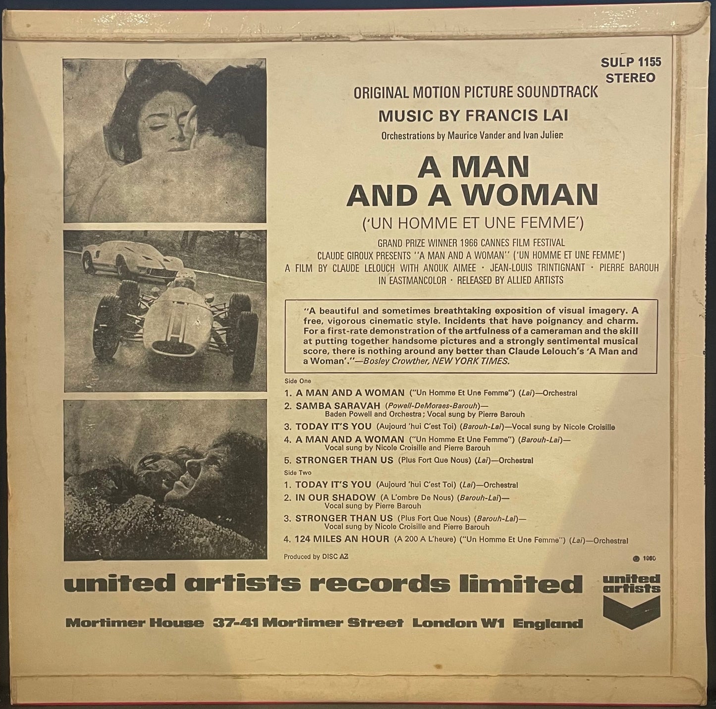 Francis Lai – A Man And A Woman ("Un Homme Et Une Femme") OST – USED Vinyl LP