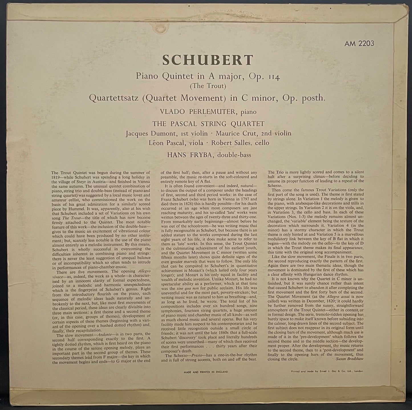 Schubert, Vlado Perlemuter, Hans Fryba – The Trout – USED Vinyl LP