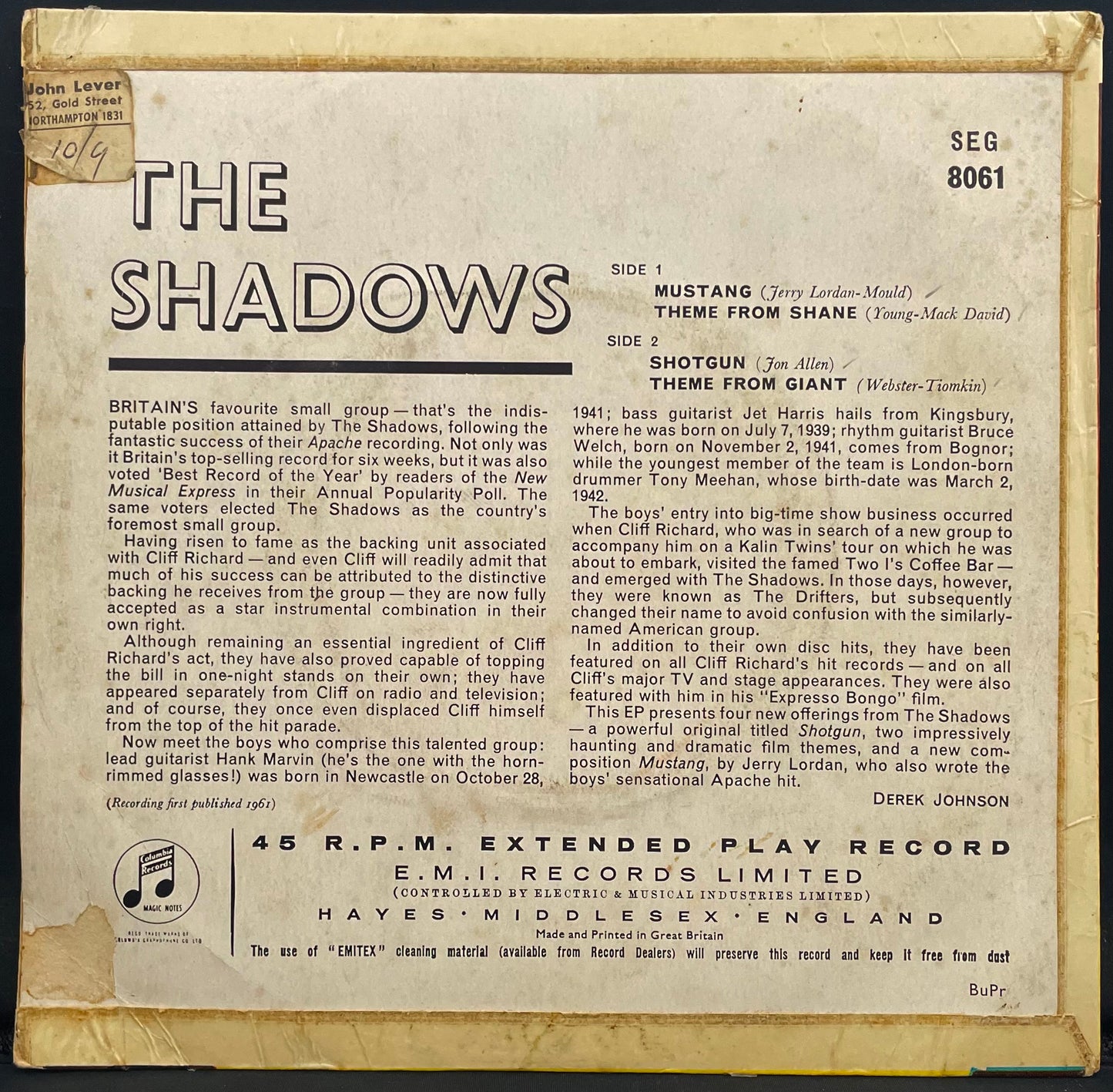 The Shadows – The Shadows – USED Vinyl 7" EP