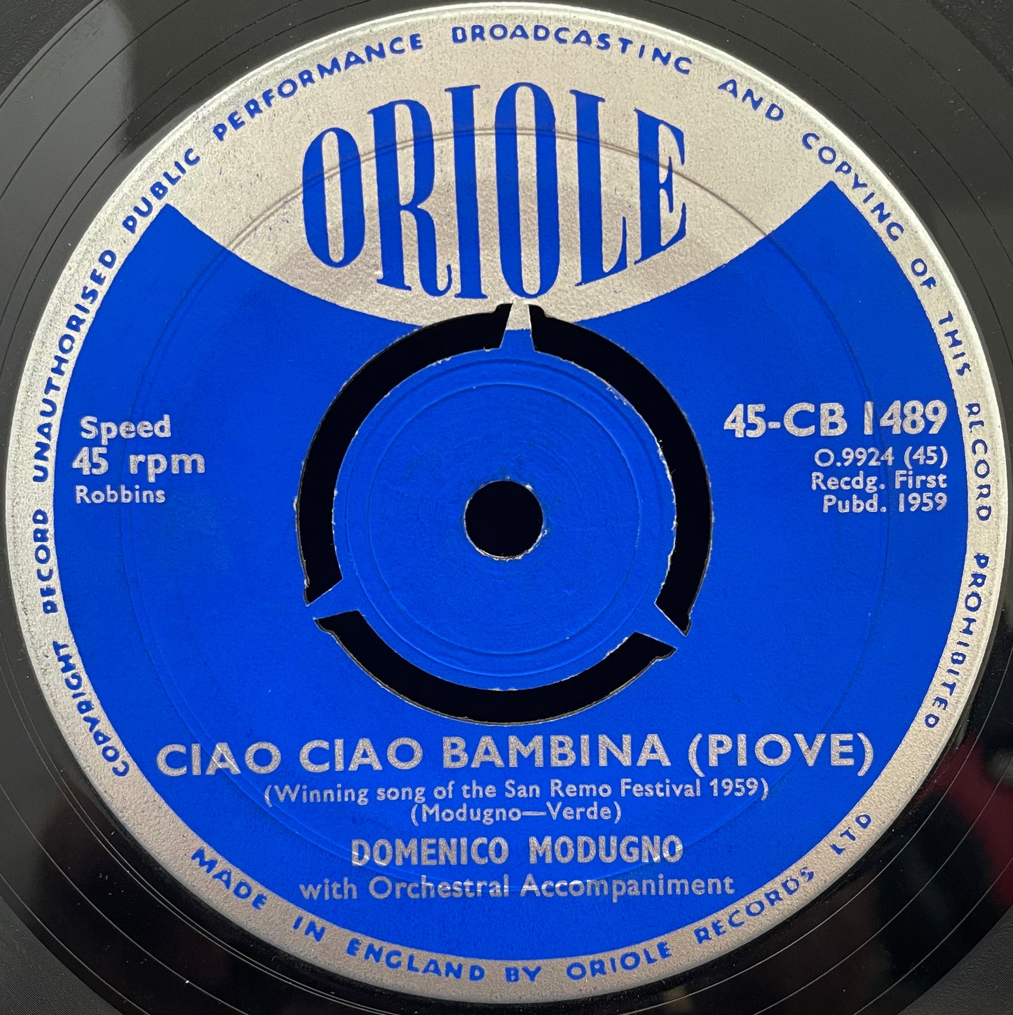 Domenico Modugno – Ciao Ciao Bambina (Piove) – USED Vinyl 7" Single