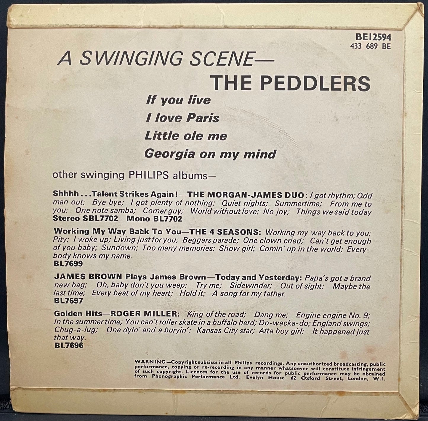 The Peddlers – A Swinging Scene – USED Vinyl 7" EP - MONO RARE