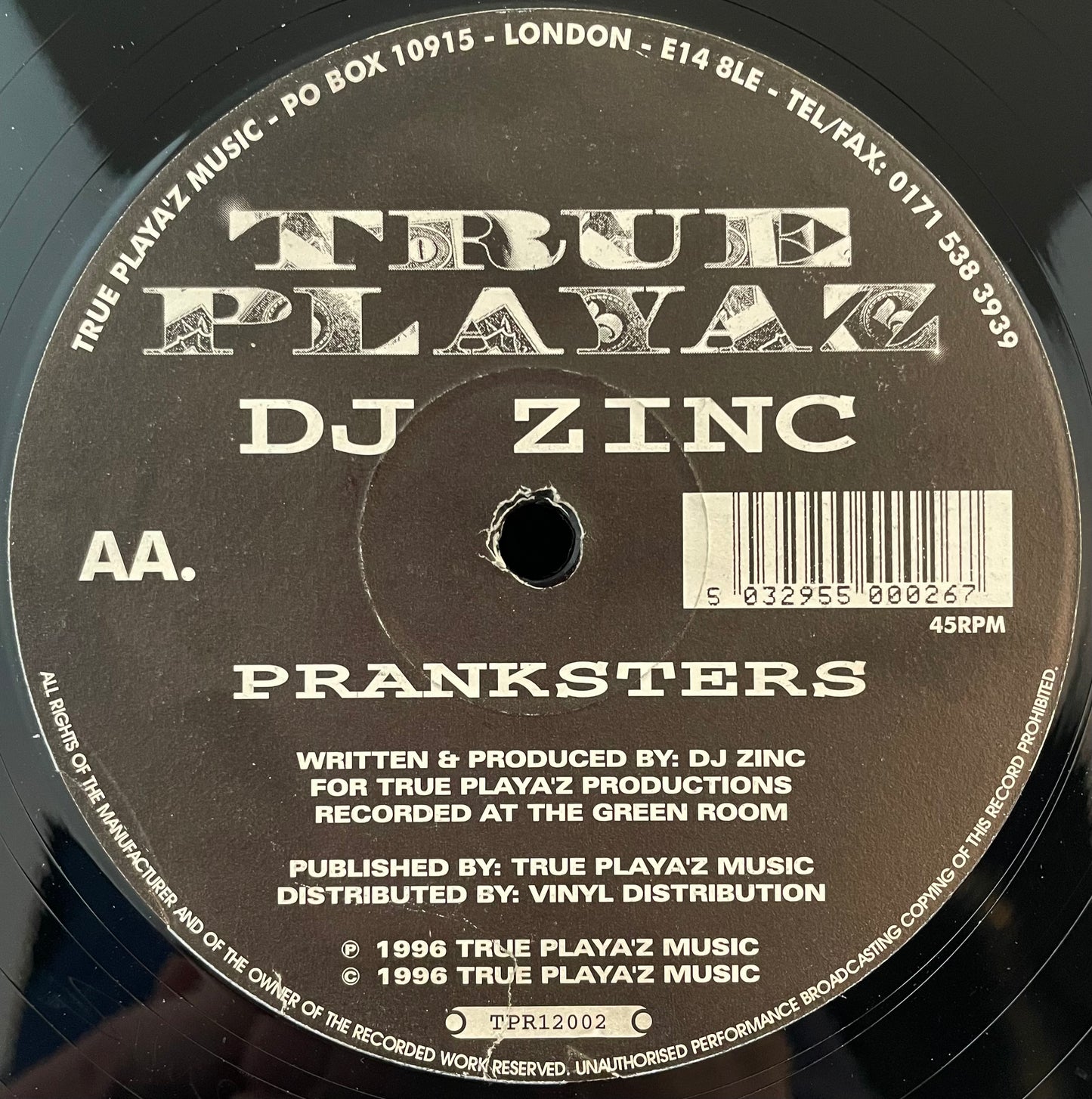 DJ Zinc – Reach Out / Pranksters – USED Vinyl 12" Single