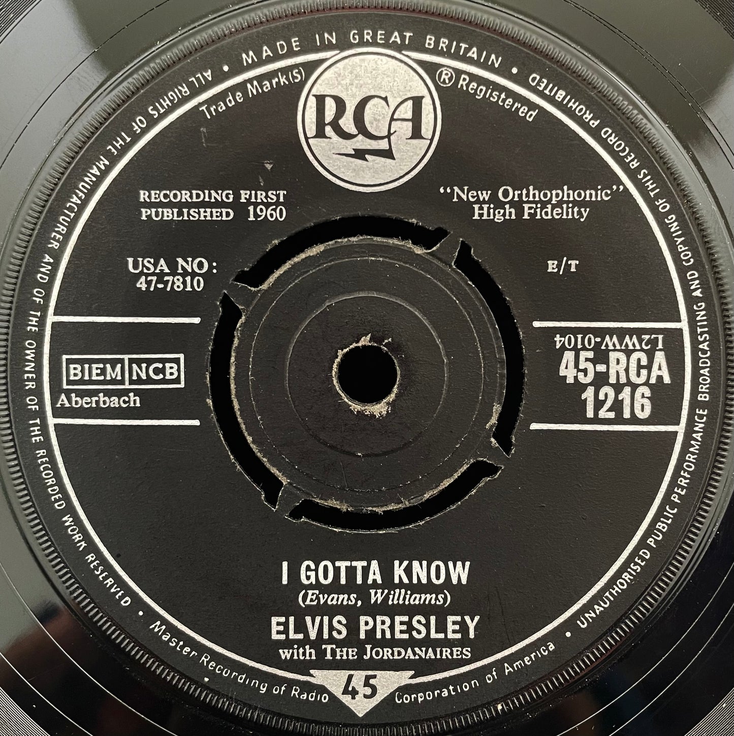 Elvis Presley With The Jordanaires – Are You Lonesome Tonight? – USED Vinyl 7" Single