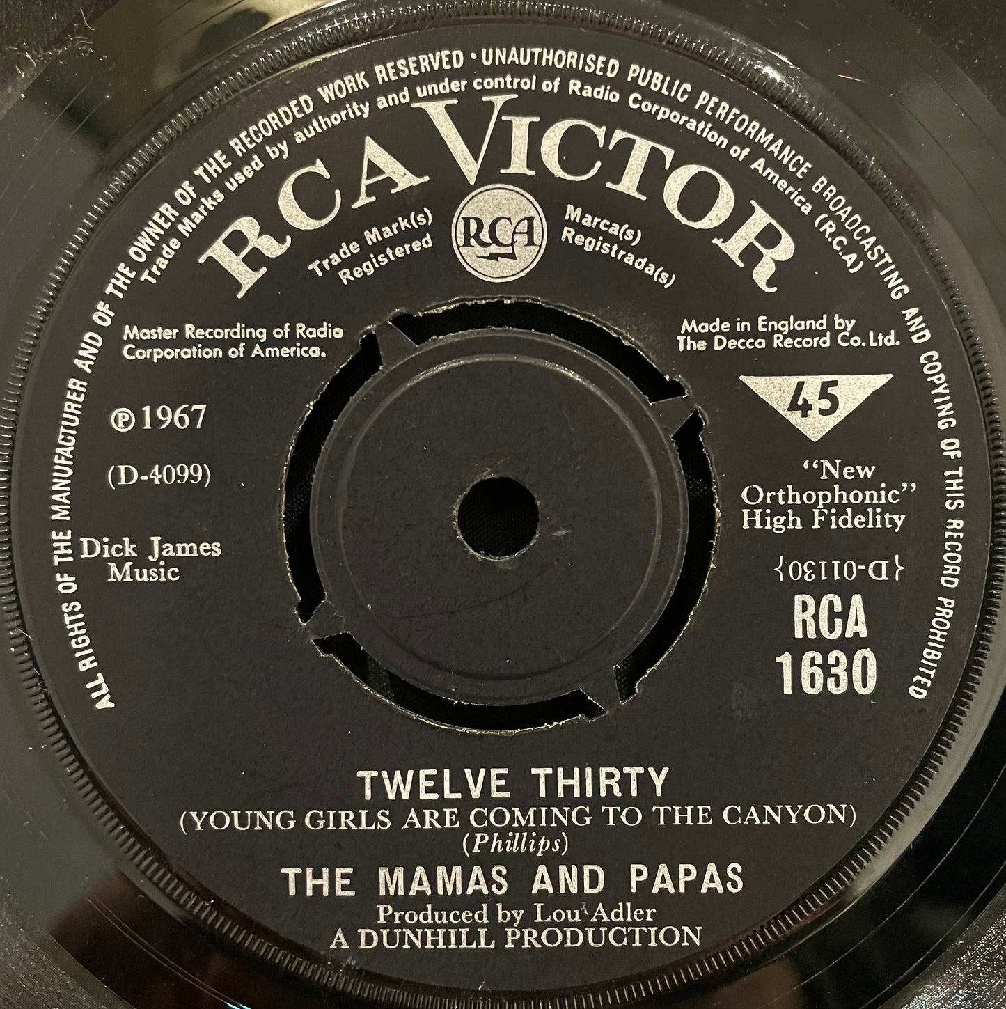 The Mamas And Papas – Twelve Thirty – USED Vinyl 7" Single