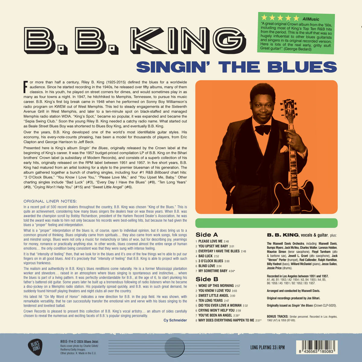 BB King - Singin' The Blues + 3 Bonus Tracks. - Vinyl LP Limited Edition 180g