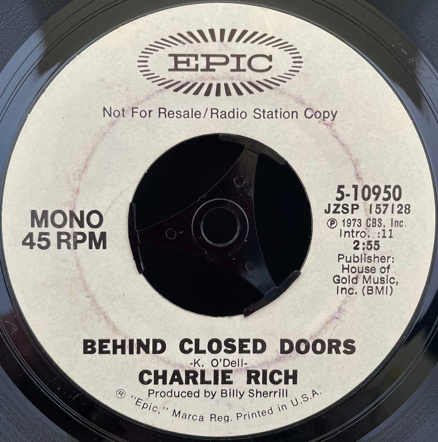 Charlie Rich – Behind Closed Doors - USED Vinyl 7" Single - MONO PROMO