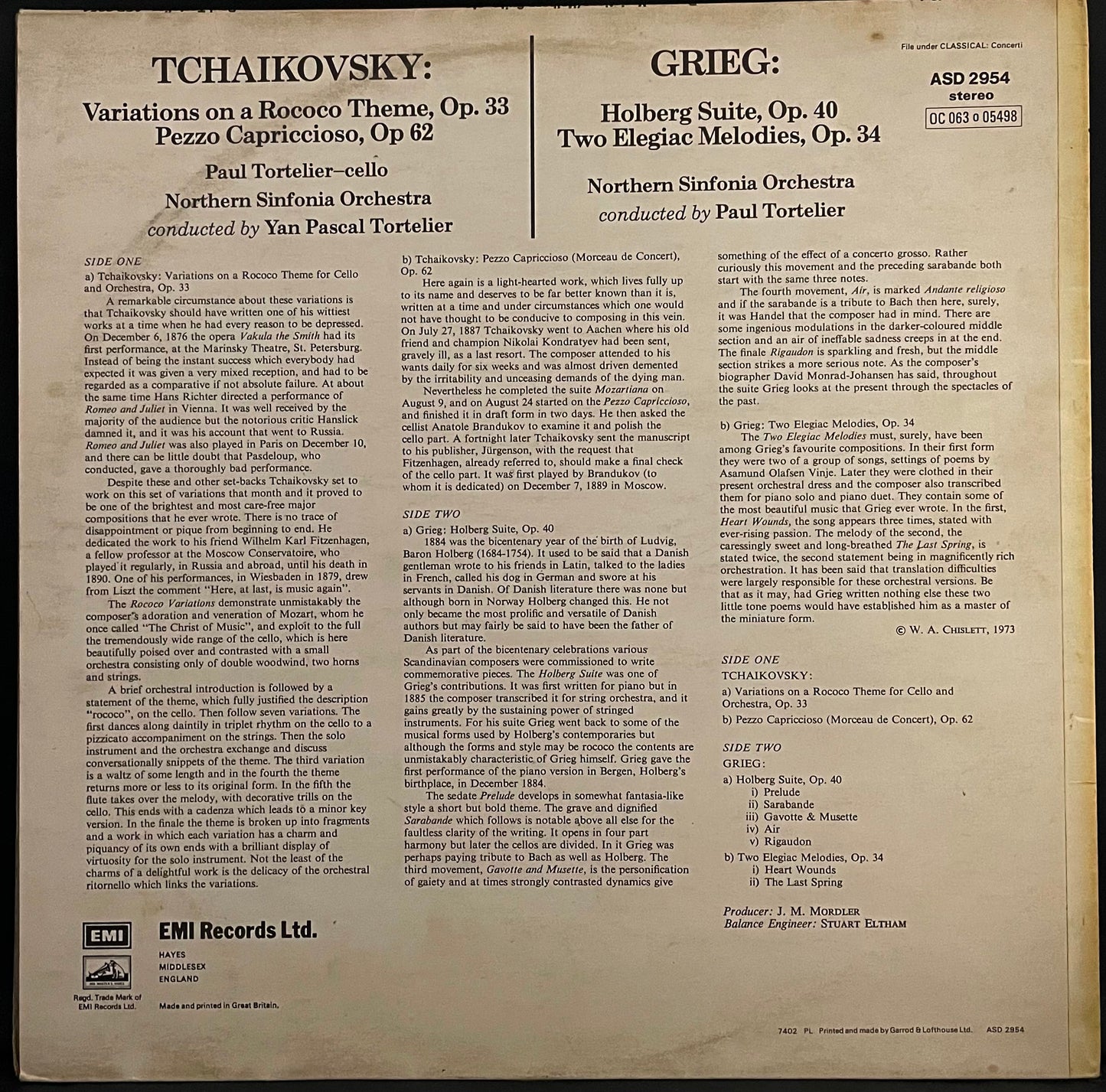 Tchaikovsky, Grieg – Rococo Variations / Holberg Suite,2 Elegiac Melodies – USED Vinyl LP