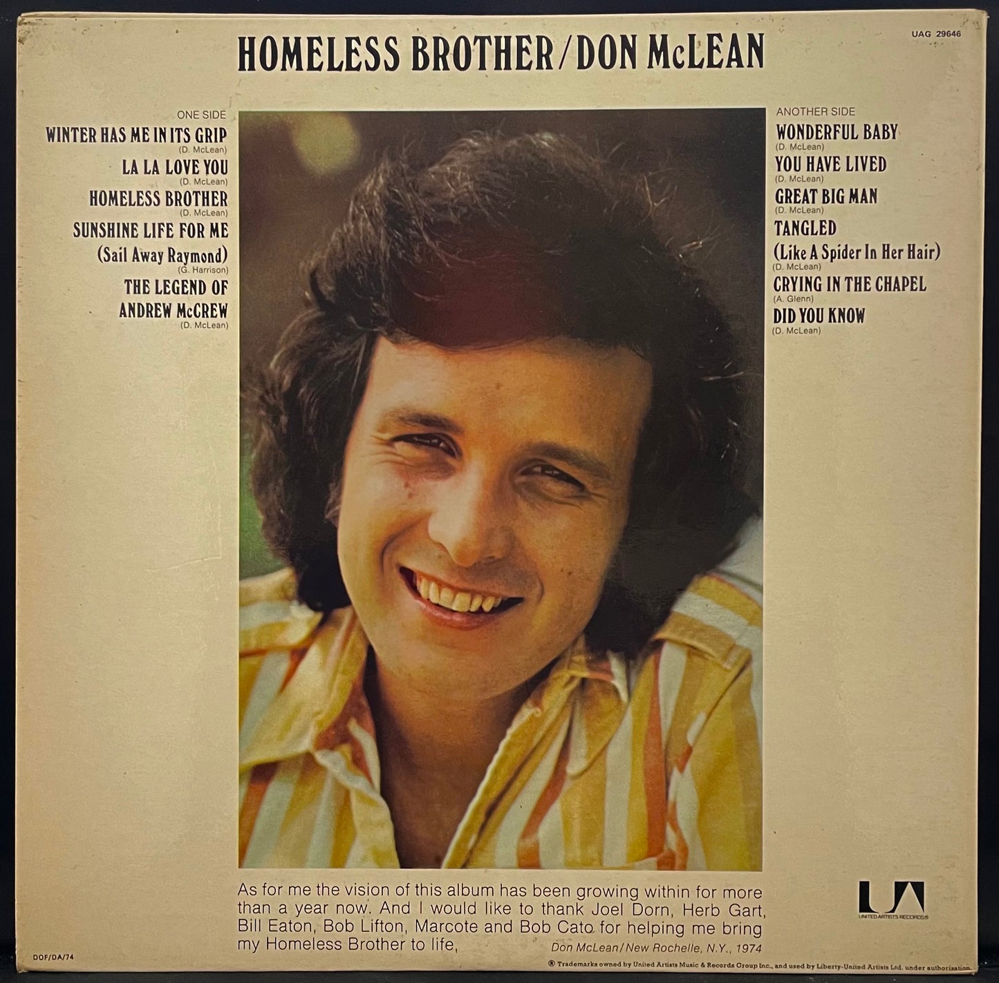 Don McLean – Homeless Brother -USED Vinyl LP