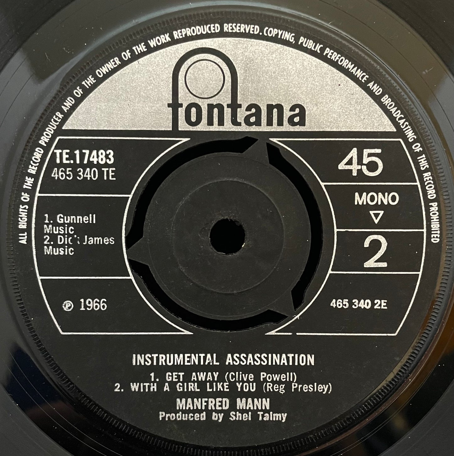 Manfred Mann – Instrumental Assassination - USED Vinyl 7" Single