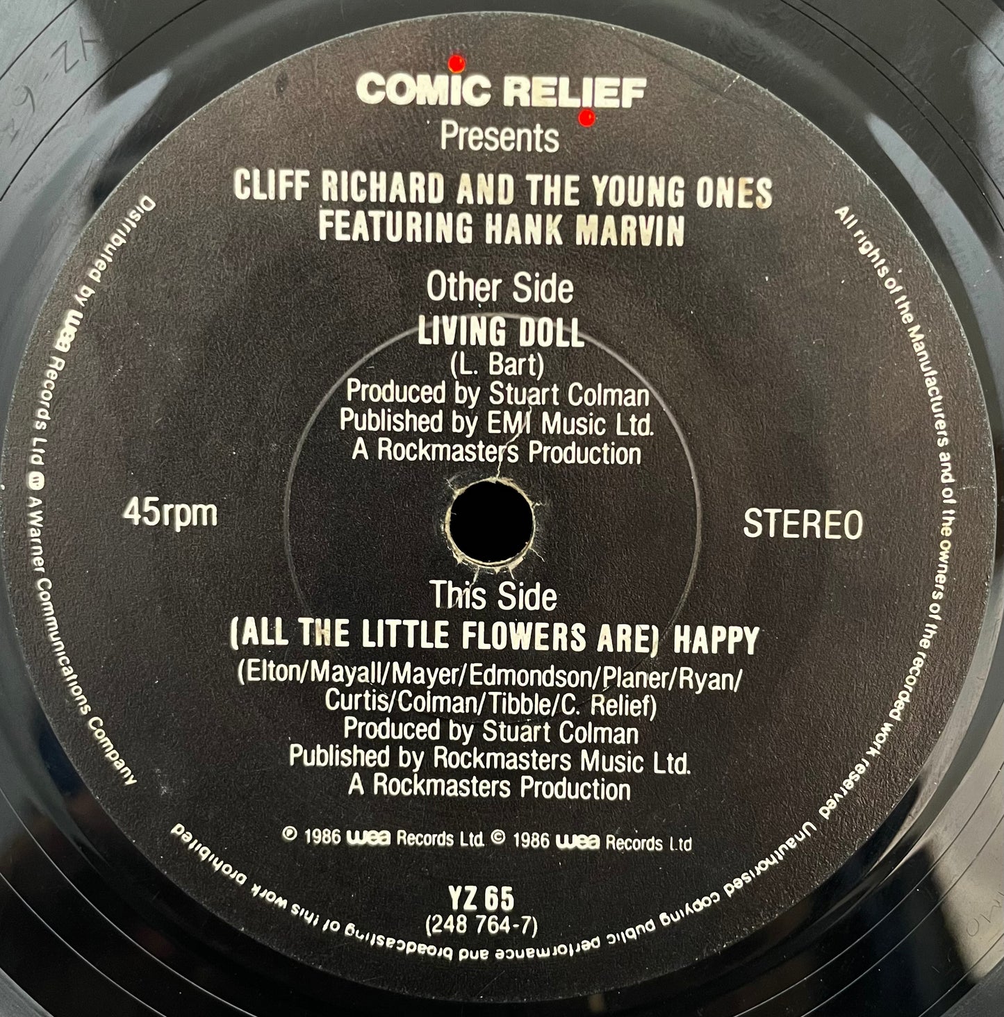 Cliff Richard And The Young Ones & Hank Marvin ‎– Living Doll – USED Vinyl 7" Single