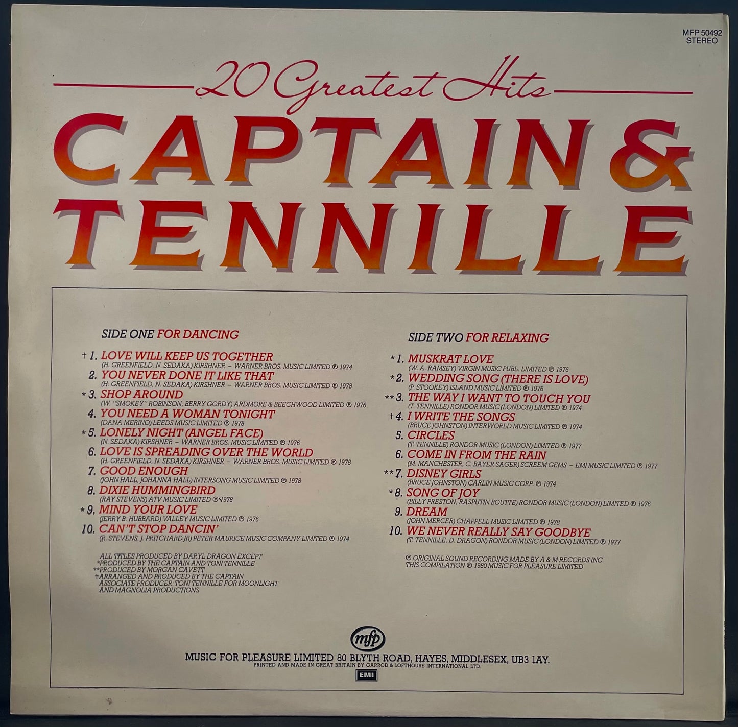 Captain & Tennille – 20 Greatest Hits ‎ - USED Vinyl LP