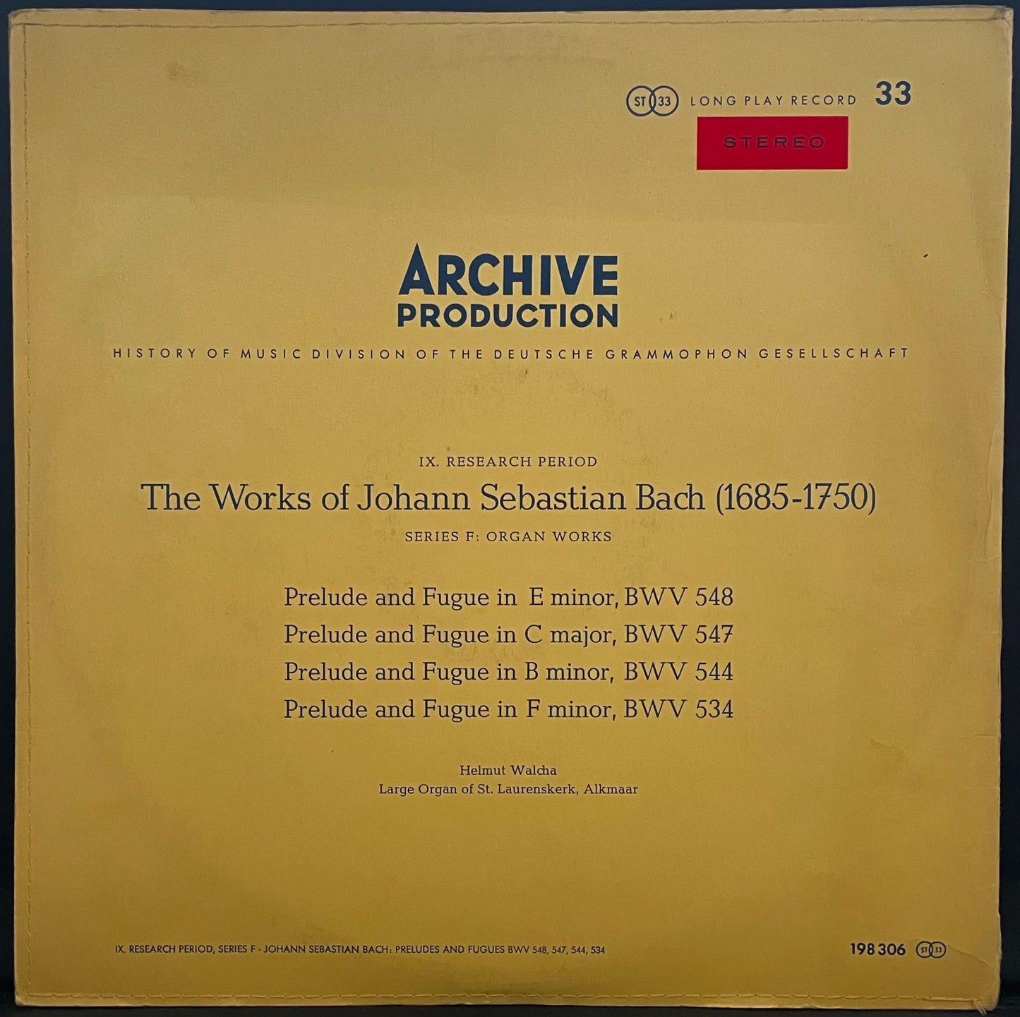 Helmut Walcha – The Works Of Johann Sebastian Bach (1685-1750)- USED Vinyl LP