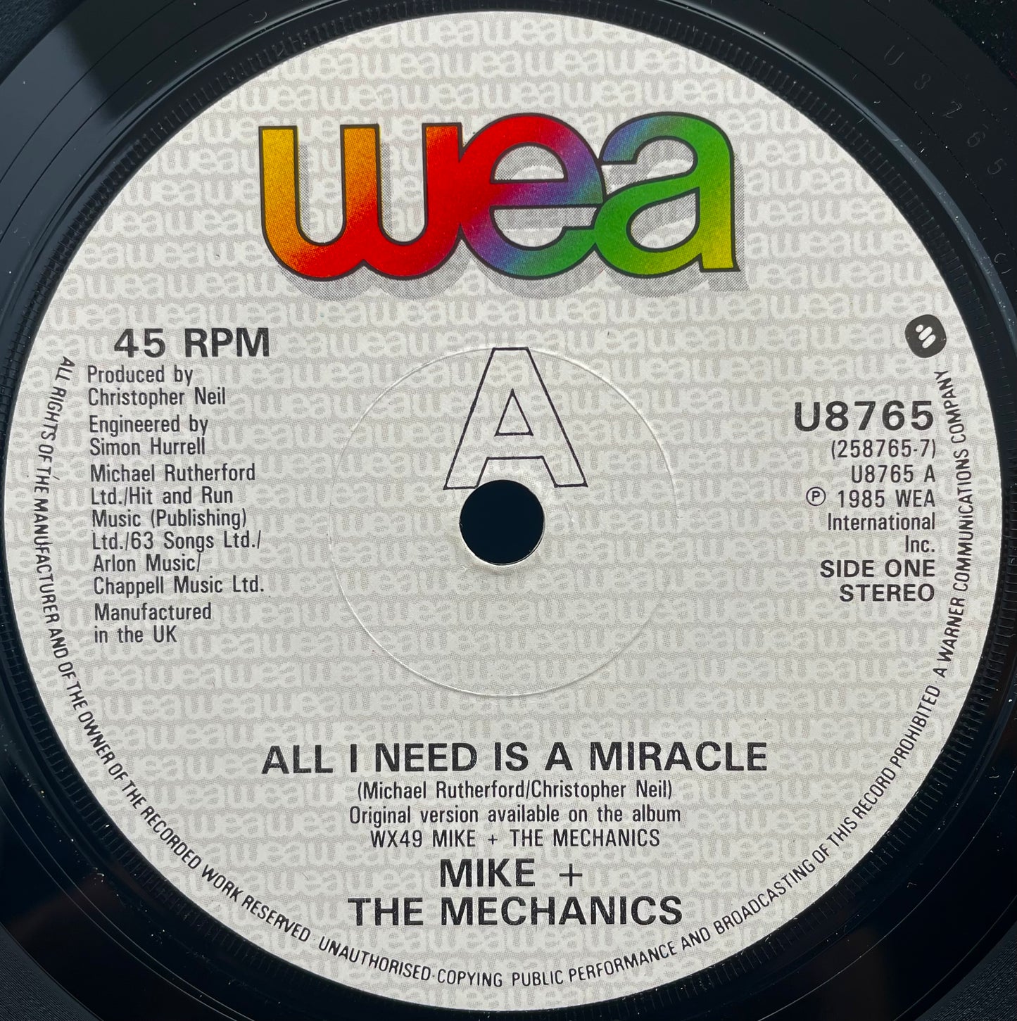 Mike & The Mechanics – All I Need Is A Miracle - USED Vinyl 7" Single