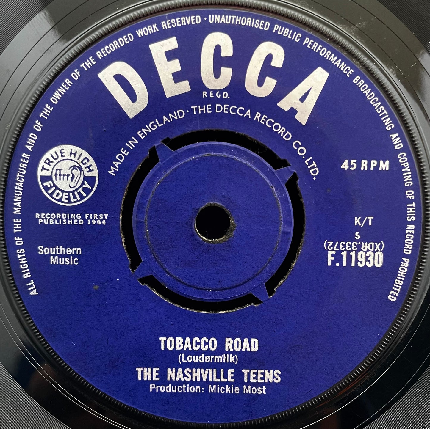 The Nashville Teens – Tobacco Road - USED Vinyl 7" Single