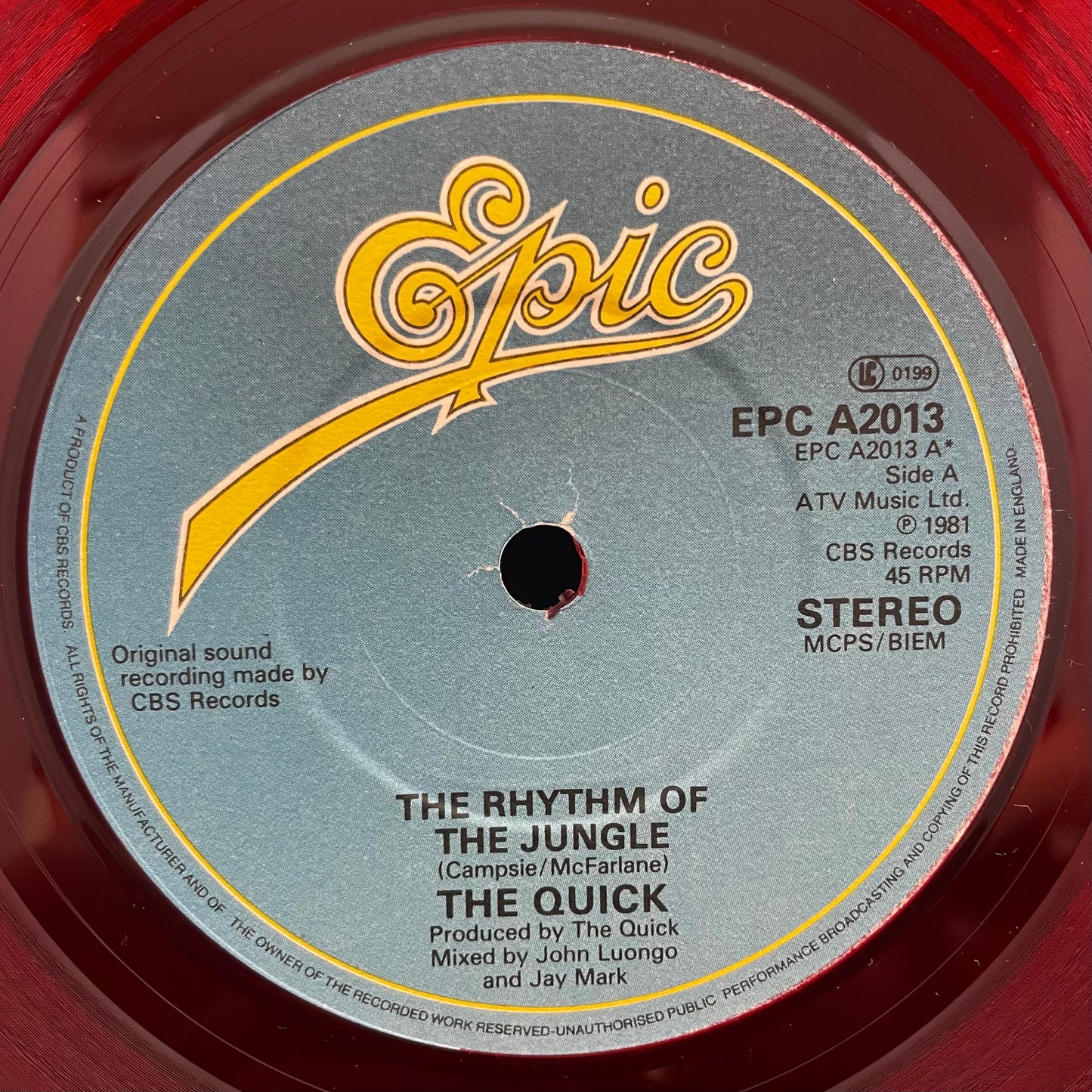 The Quick – The Rhythm Of The Jungle – USED Vinyl 7" Single - RED