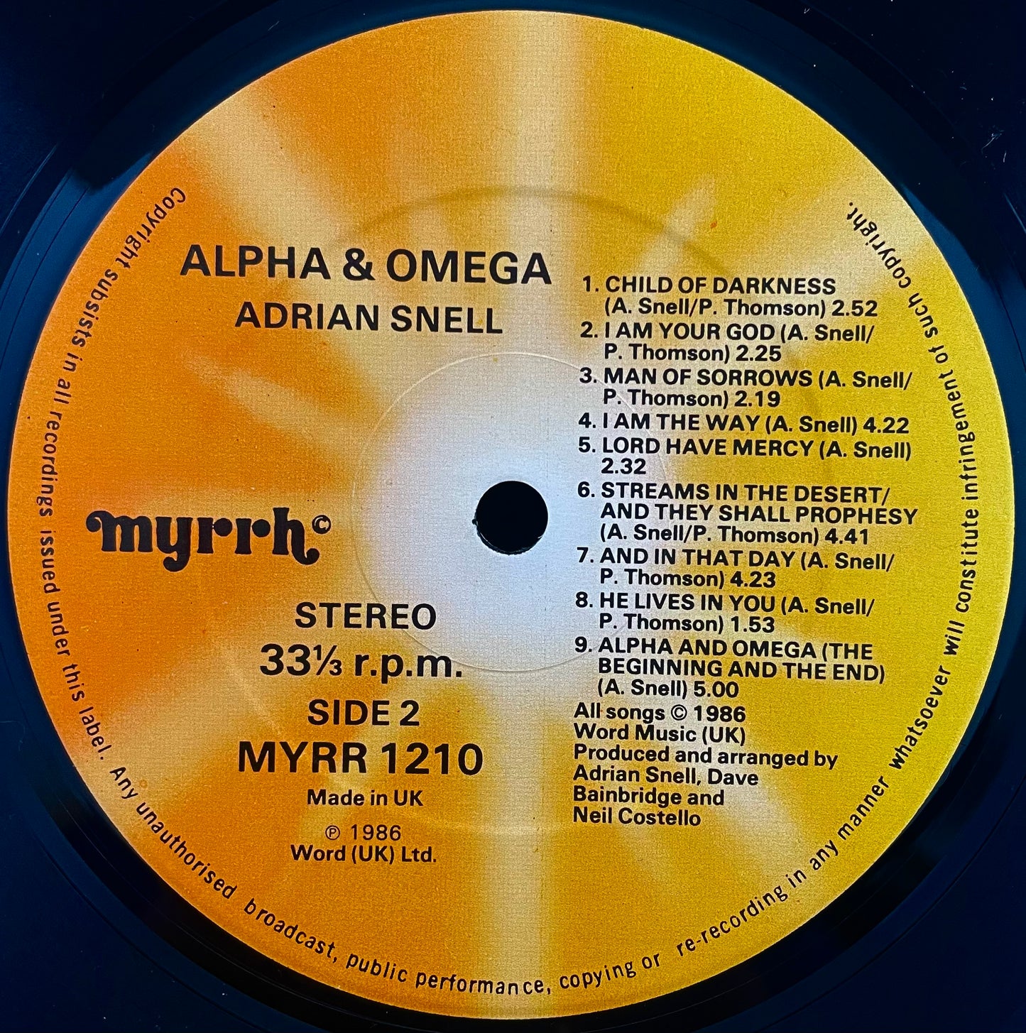 Adrian Snell – Alpha And Omega - USED Vinyl LP