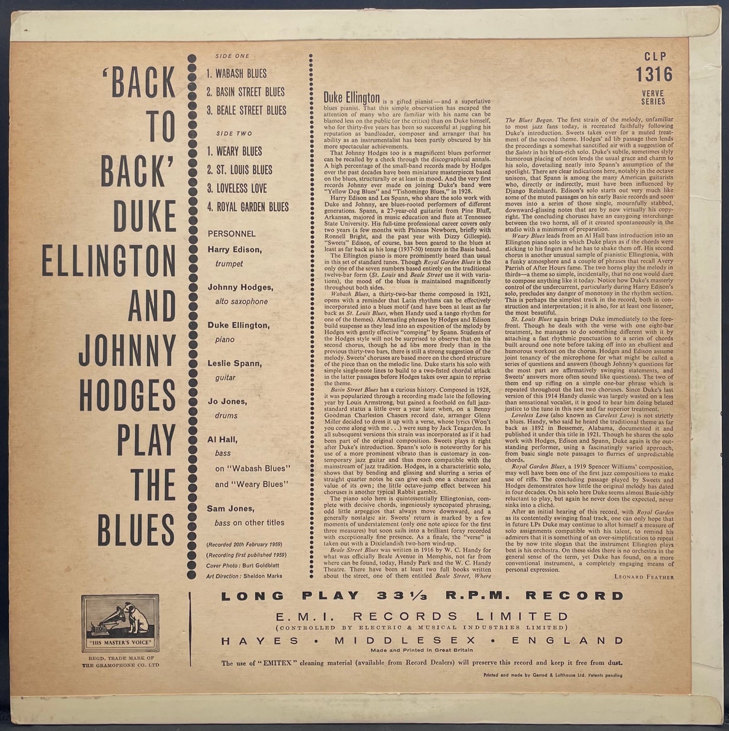 Duke Ellington & Johnny Hodges – Back To Back – USED Vinyl LP - MONO