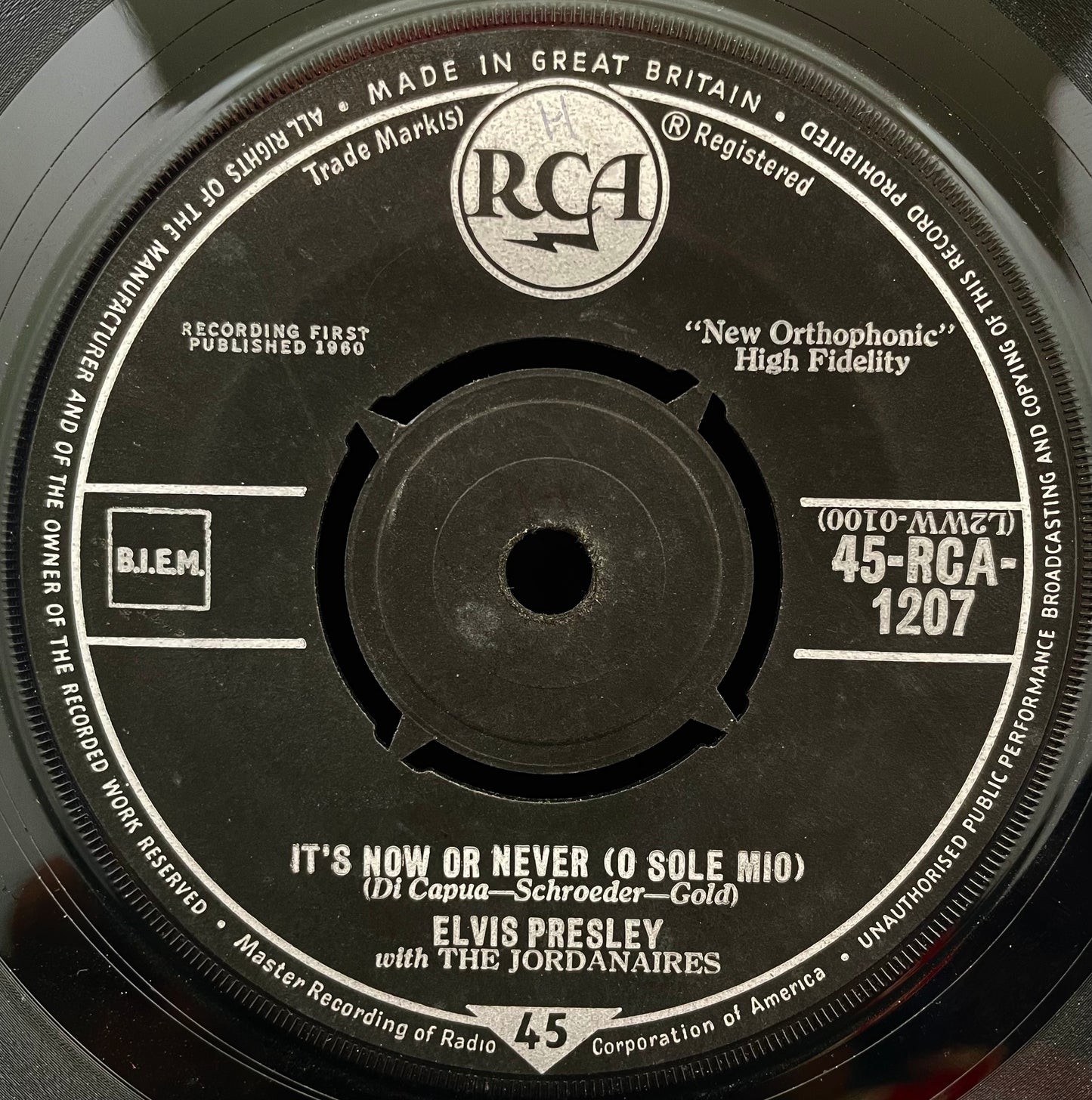 Elvis Presley With The Jordanaires – It's Now Or Never – USED Vinyl 7" Single