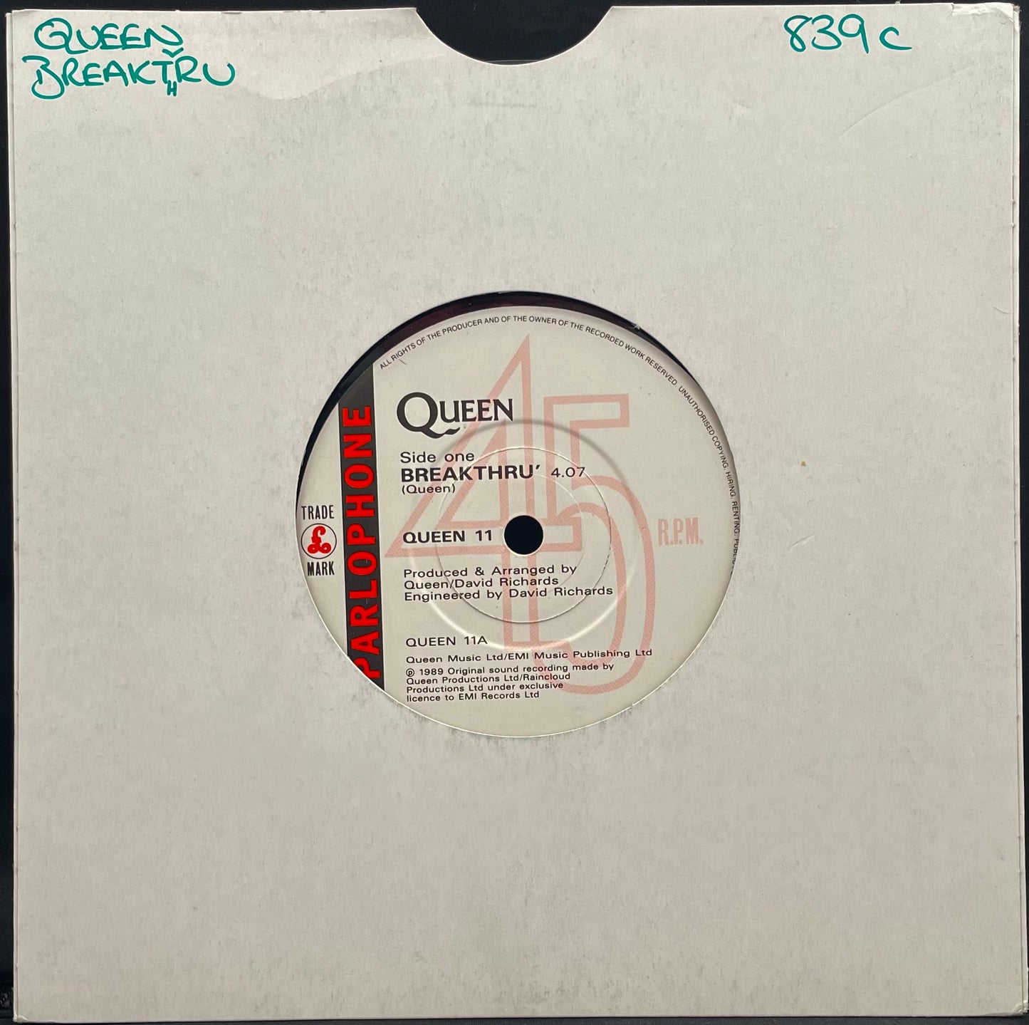 Queen ‎– Breakthru – USED Vinyl 7" Single