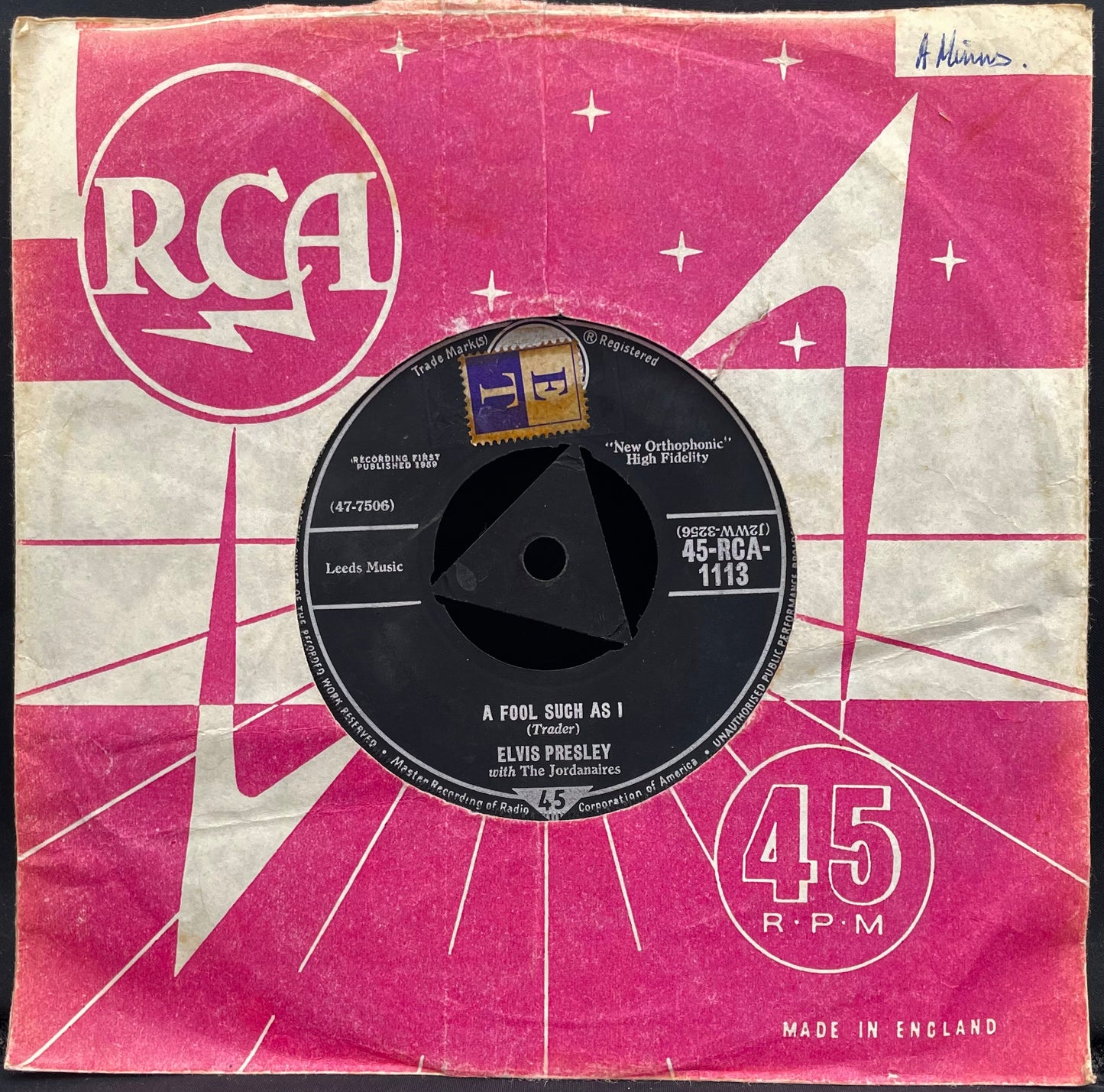 Elvis Presley With The Jordanaires – A Fool Such As I– USED Vinyl 7" Single