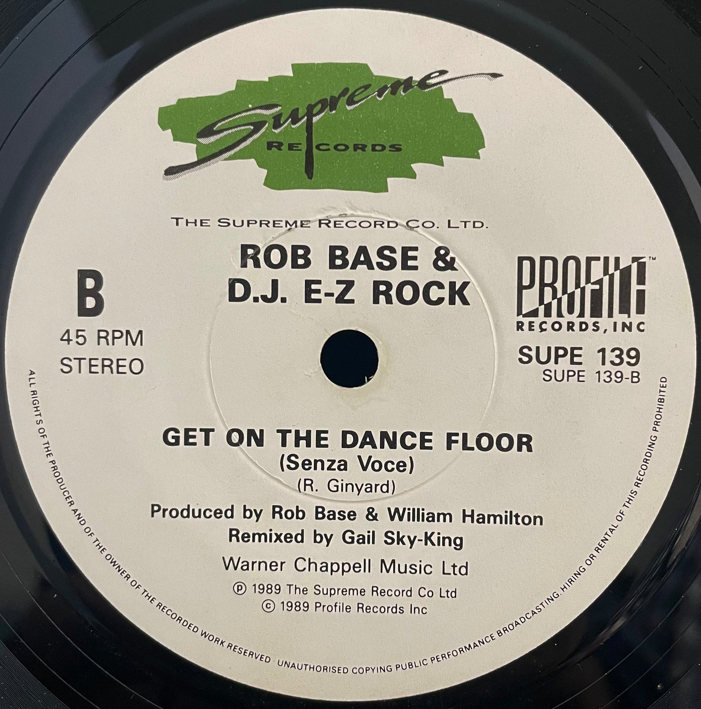 Rob Base & D.J. E-Z Rock – Get On The Dance Floor - USED Vinyl 7" Single