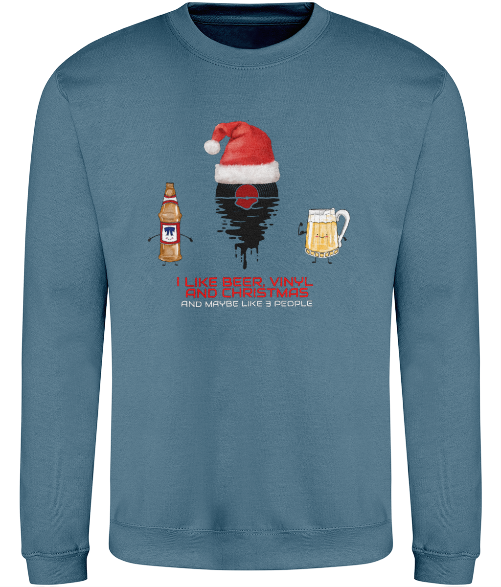 I Like Beer, Vinyl & Christmas - AWDis Sweatshirt