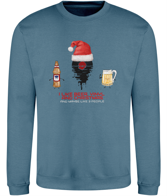 I Like Beer, Vinyl & Christmas - AWDis Sweatshirt