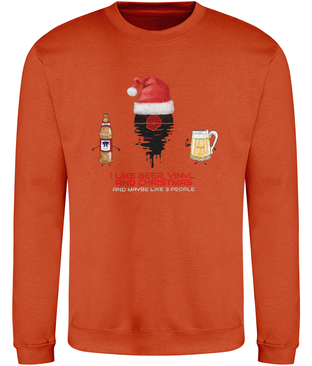 I Like Beer, Vinyl & Christmas - AWDis Sweatshirt