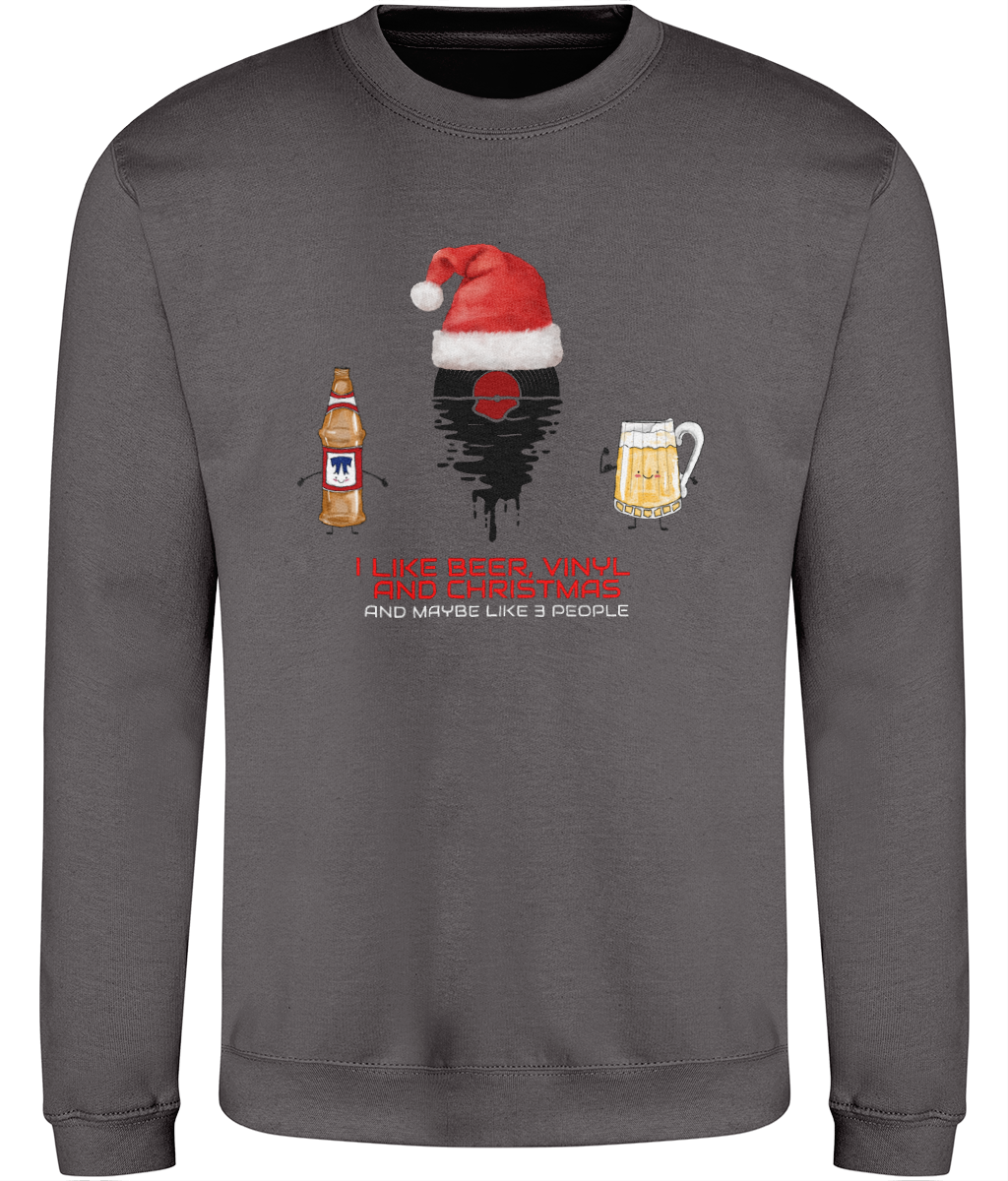 I Like Beer, Vinyl & Christmas - AWDis Sweatshirt